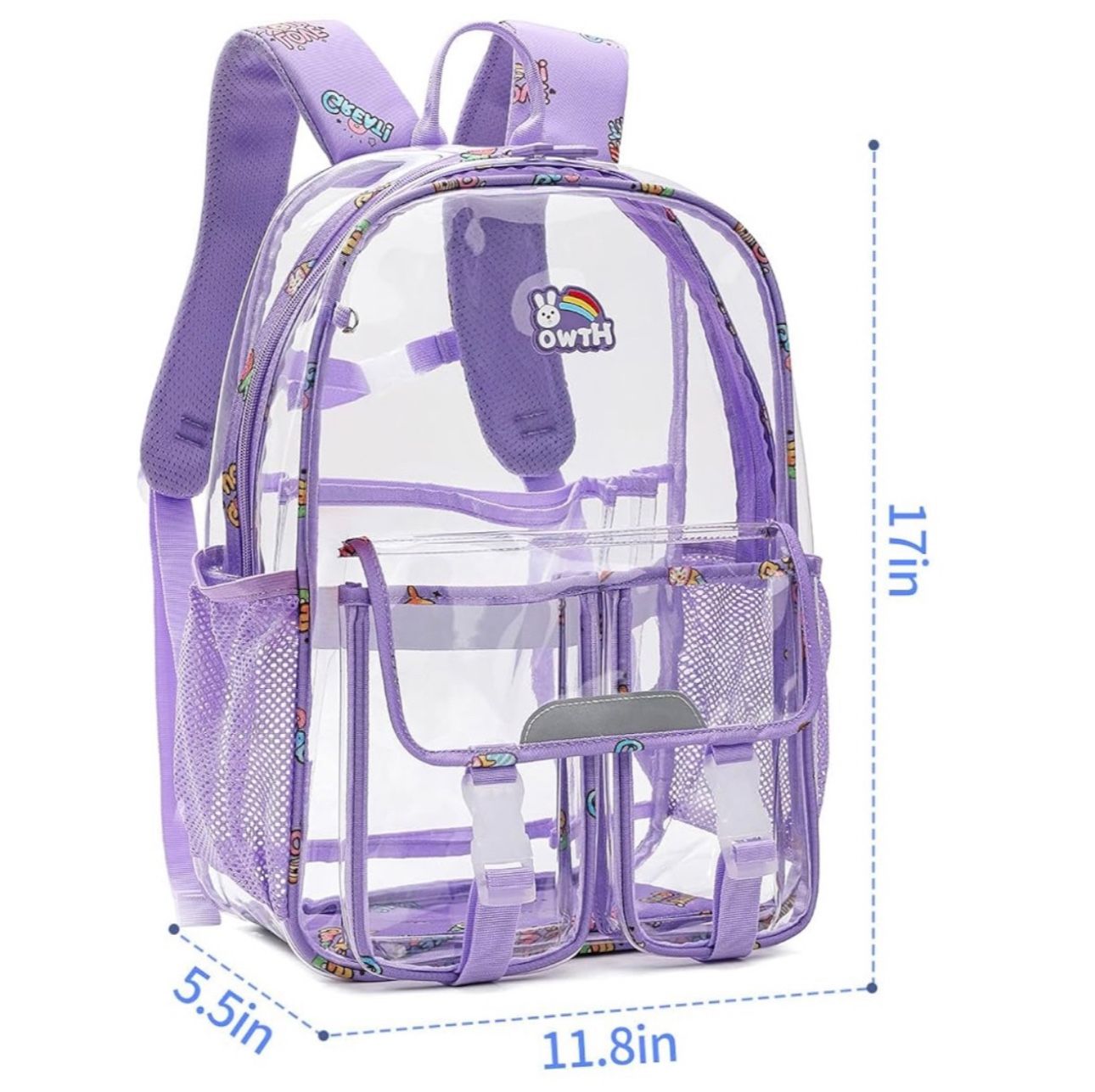 HTWO Clear Backpack Purple Heavy Duty See-Through School Travel Bag Women