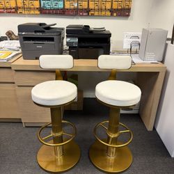 Glam Low Back Gold Bar Stool With Adjustable Height And Swivel - 2 Piece Set White Bar Stool (31”H) 