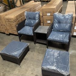 New New 5 Pieces Outdoor Patio Wicker Patio Furniture Lounge Chaise Sofa Set. Available Beige & Blue Color