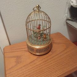 Vintage Animated Singing Song Birds In Bronze Cage