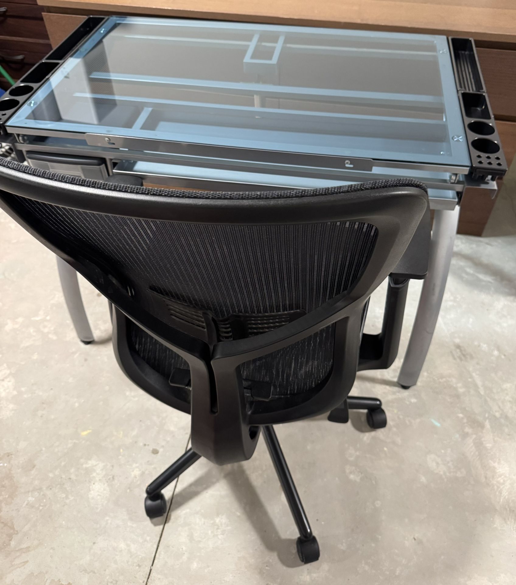 Glass Drafting / Art Desk + Mesh Office Chair