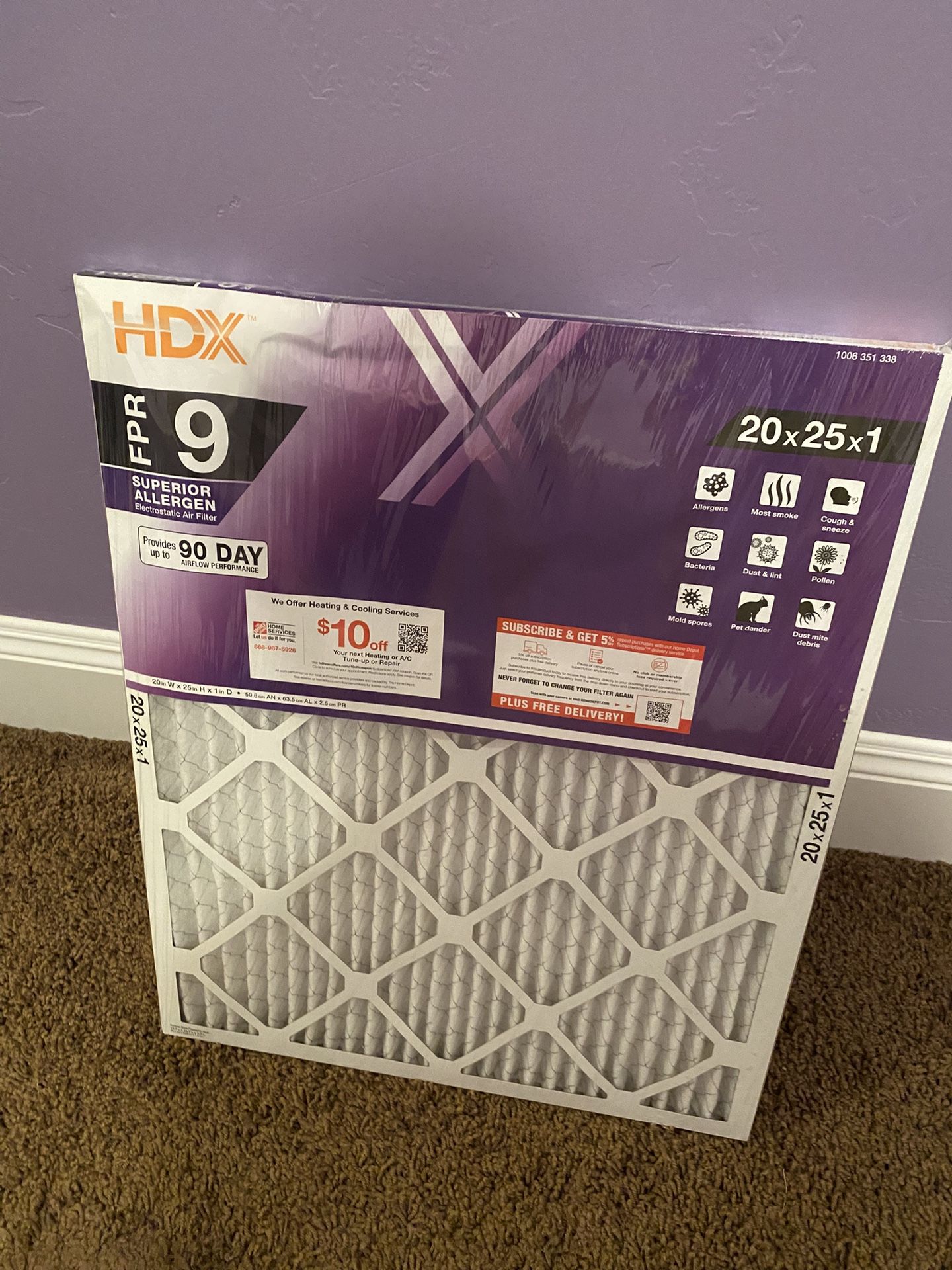 Air Filter 20”x25”x1”
