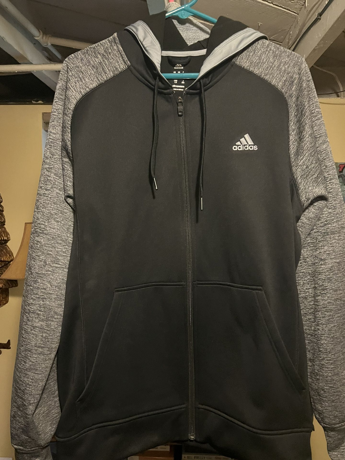 Men’s Adidas Climawarm Black Gray Zipper Hoodie - Large