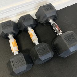 Rubber Hex Dumbbells Pair 15# + Single 30# ◾️ Weights ◾️ Home Gym ◾️ Fitness