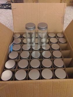 34 Glass Spice Jars with lids and labels