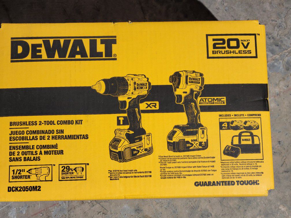 Dewalt DCK2050M2 20V MAX XR Brushless Lithium-Ion 1/2 in. Cordless Hammer Driver Drill and 1/4 in. Atomic Impact Driver Combo Kit with (2) 4 Ah Batter
