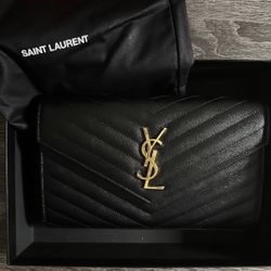 YSL Monogram Large Wallet on Chain in Grained Leather