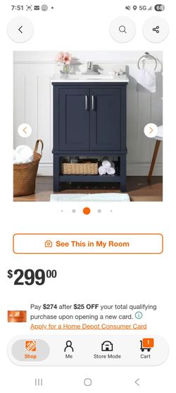 Navy Blue Bathroom Vanity with White Sink