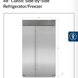 48" Subzero Built In Side By Side Refrigerator 