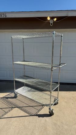 Uline #H-10445 Stainless Steel Rack Shelving 48 x 18 x 69 Wheels Handle NSF Commercial Grade