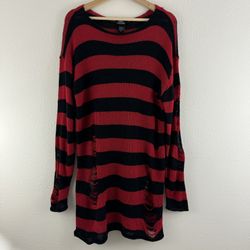 SOCIAL COLLISION Red Black Striped Distressed Knit Freddy Krueger Sweater Dress