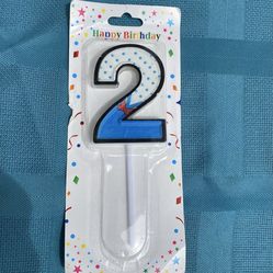 Number 2 Blue and White Birthday Party Candle