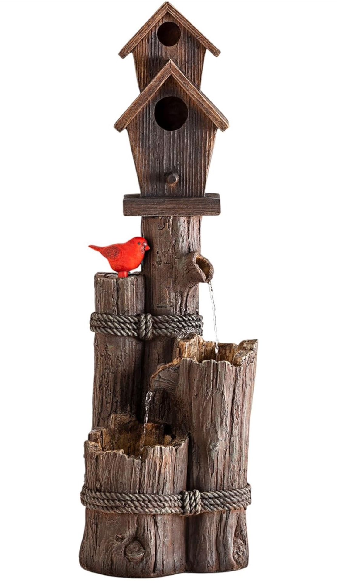 Alpine Corporation 35" Tall Outdoor 3-Tier Birdhouse Water Fountain Yard Art Decor