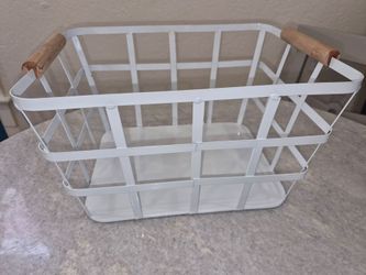 White Metal Basket Wood Handles