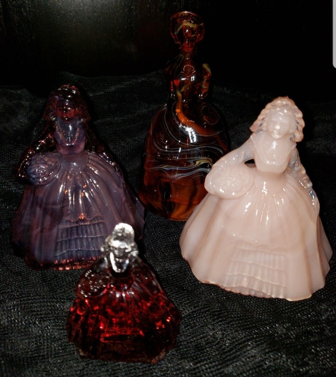 Four Vintage Slag Glass, Victorian Lady Figurines.