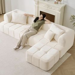 Assembled 97” Modular Sectional Sofa with Deep Seat, Cloud Sectional Couch with L-Shape Chaise,Chenille Upholstered Couches for Living Room Bedroom Ap