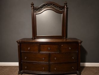 Elegant Dark Wood Dresser w/ Mirror