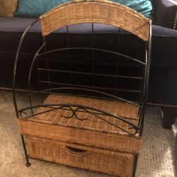 Wicker and Rod iron Magazine Rack w/ Drawer 