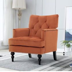 Artechworks Tufted Velvet Club Chair, Modern Accent Single Sofa with Nailhead Trim, Wooden Legs, Comfortable Upholstered Armchair for Club, Living Roo