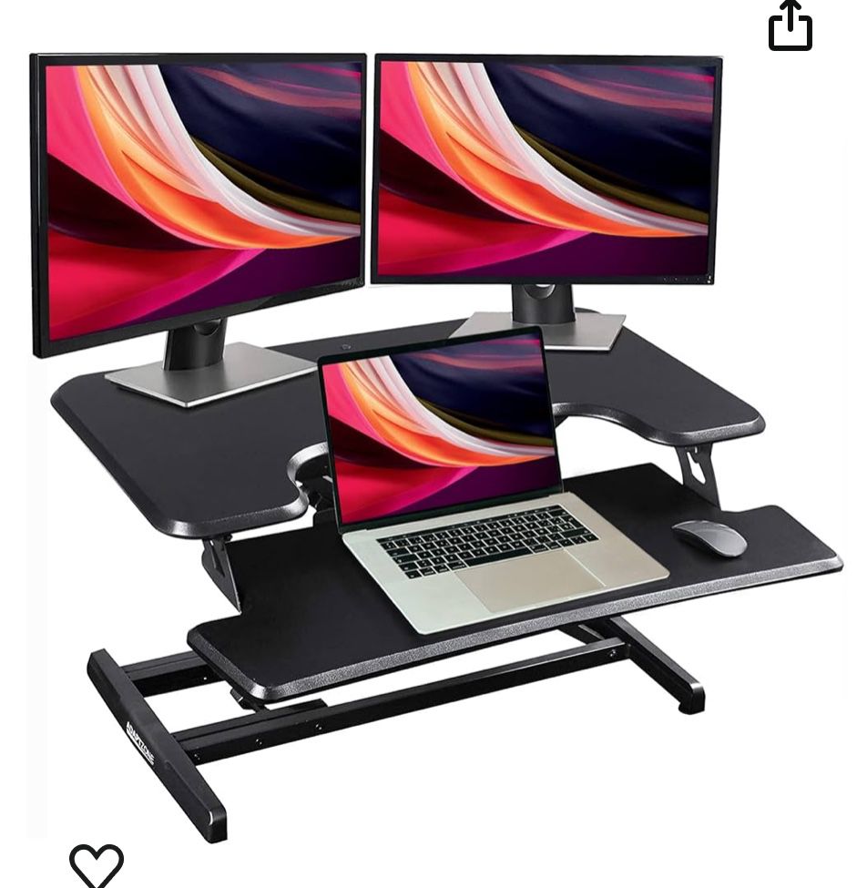Height Adjustable Standing Desk Converter - 33 Inch Sit Stand Up Workstation with Keyboard Tray for Dual Monitors