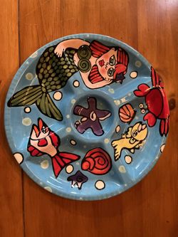 Mermaid, Nautical Serving Platter, Four Sections, Perfect Condition , Ceramic