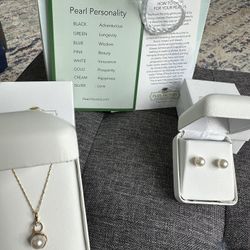 Akoya Pearl 14k Yellow Gold Necklace and Matching Earrings 