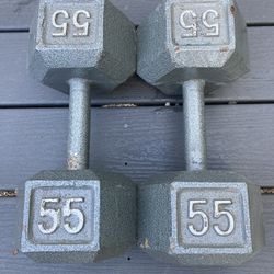 Pair Of 55 Lb Steel Hex Dumbbells