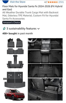 Floor Mats for Hyundai Santa Fe 2024-2026 (Fit Hybrid and Gas)
All Weather Durable Trunk Cargo Mat with Backrest Mat, Odorless TPE Material, Custom Fi