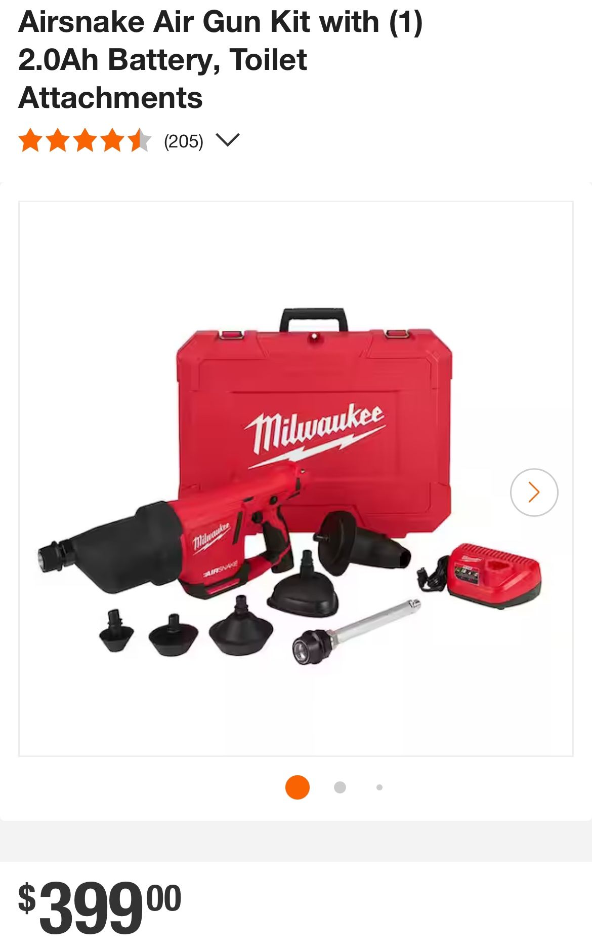 M12 12-Volt Lithium-Ion Cordless Drain Cleaning Airsnake Air Gun Kit with (1) 2.0Ah Battery, Toilet Attachments