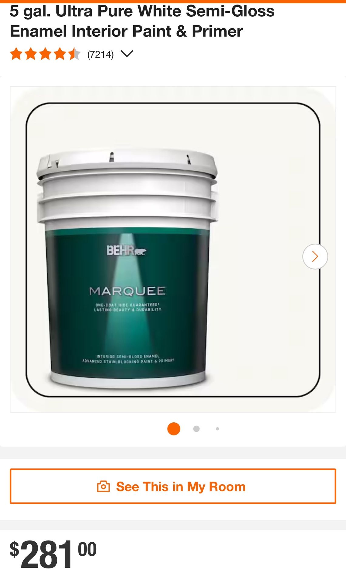 Behr Paint Semi Gloss 180$
