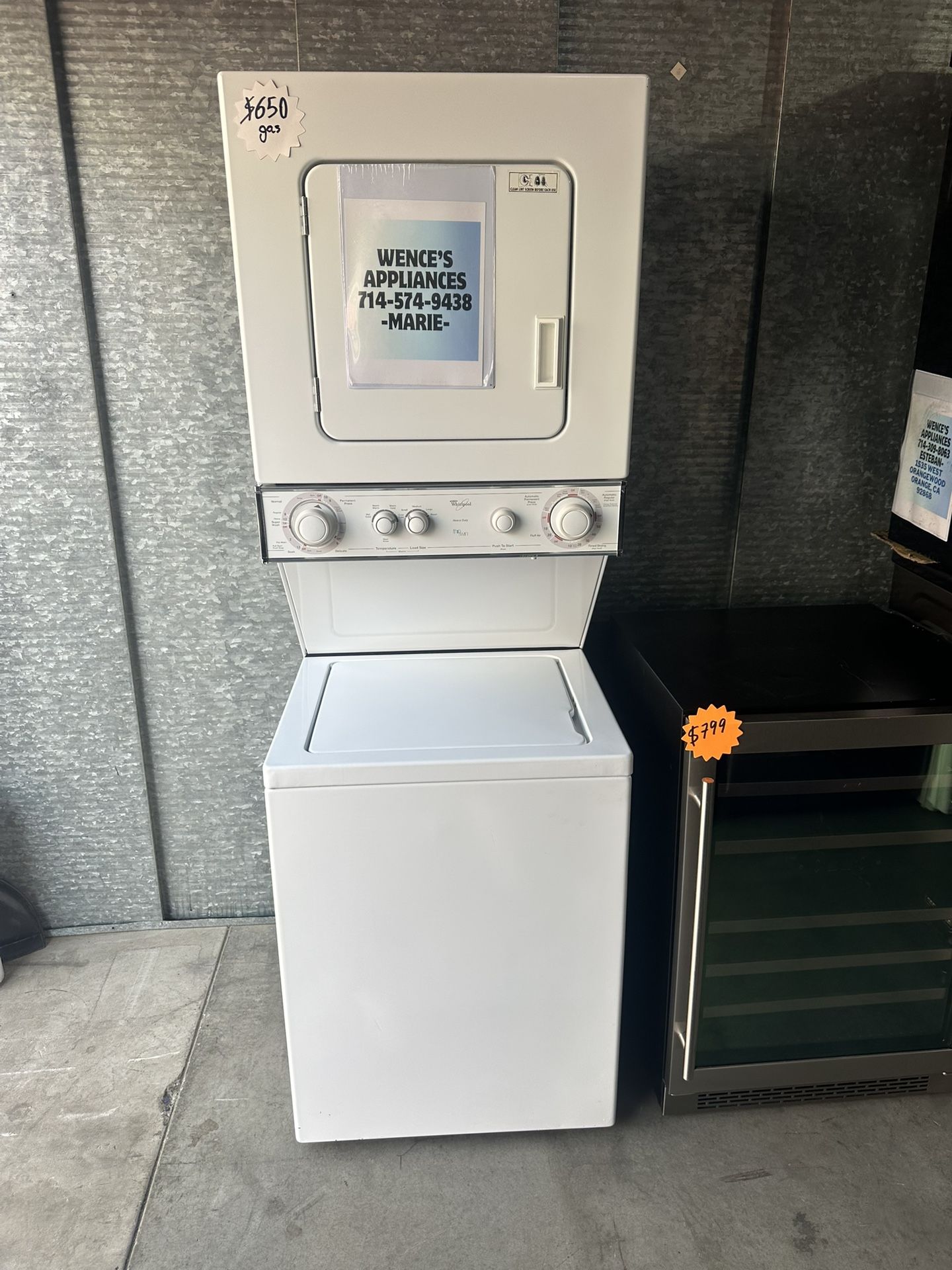 24 WIDE WHIRLPOOL WASHER AND GAS DRYER STACKABLE 