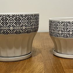 Brand new flower pot set in white with blue