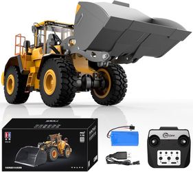 AA394-DOUBLE E Hobby Volvo L260H Remote Control Wheel Loader - 1:16 Alloy 4WD RC Construction Toy with 780ML Screw-Drive Bucket & Simulation Sound/Lig