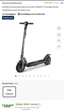 GOTRAX G3 Plus Adult Electric Scooter, 10" Tires Foldable Escooter for Adult, Gray