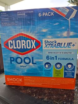 6-pack of Clorox Pool&Spa Shock XTRABLUE+, containing six 1-pound bags.