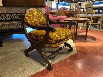 Antique Victorian Style Armchair with Damask Upholstery