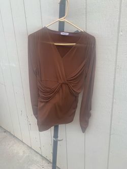 Calvin Klein Brown Draped Long Sleeve Top