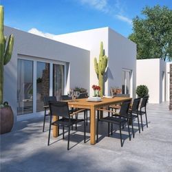 BRAND NEW Rectangular Outdoor 9 Piece 100% FSC Certified Wood Dining Set