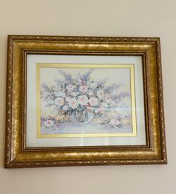 Framed Floral Print with Gold Frame