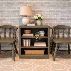 Solid Wood Chair Set + Matching Shelf (2 Chairs + Bookcase)