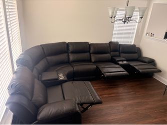 Brown leather sectional