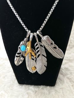 Feather charm long necklace