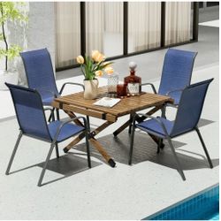 Set of 4 Blue Textilene Outdoor Chairs