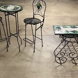Vintage Z Gallerie Iron Mosaic Bistro Table Top And Chairs