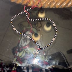 red And White Black Bead Necklace With Turtle