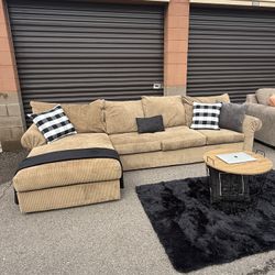 Beige Corduroy Ashley’s Sectional Sofa ~ (Free delivery)