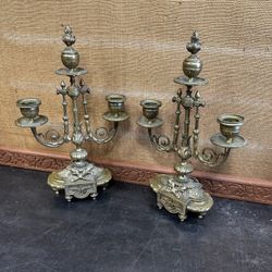 Pair Of Antique Candelabra Brass Candle Holder Baroque Style French European