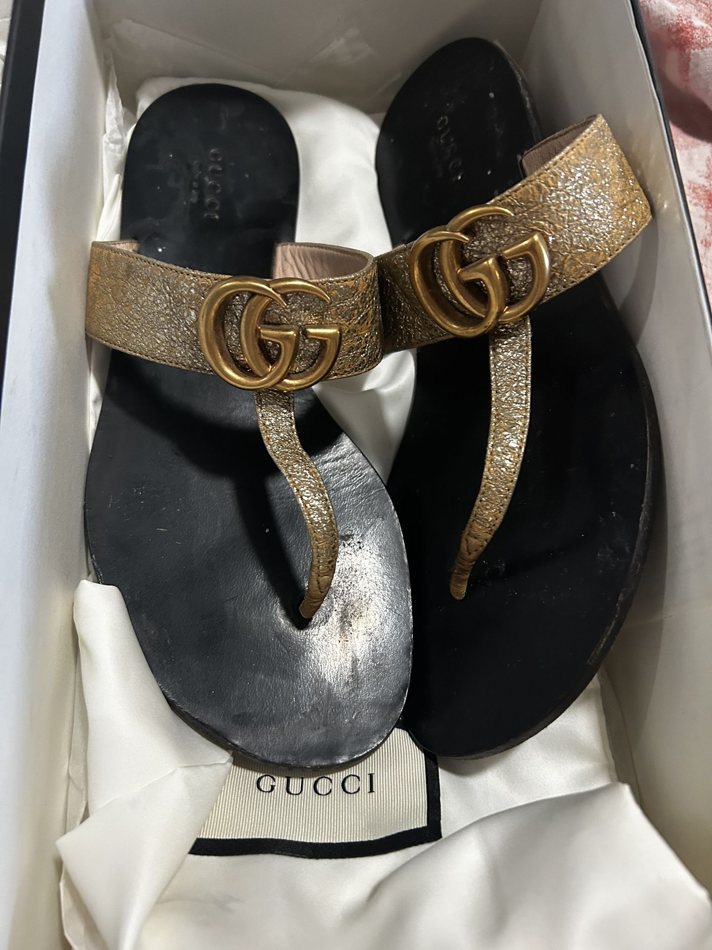 Gucci Marmot Gold Flip Flops