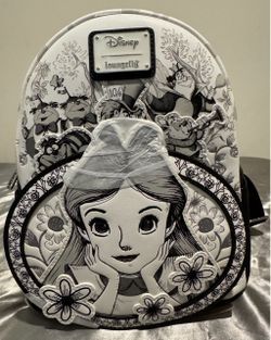 The Loungefly Disney Alice in Wonderland Sketch Mini-Backpack is a limited-edition