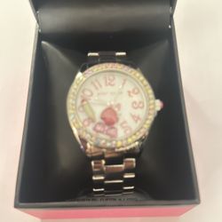 Betsey Johnson Gem 🕷️🦋🌸 Floating Charms Watch with Chrome  Metal Strap